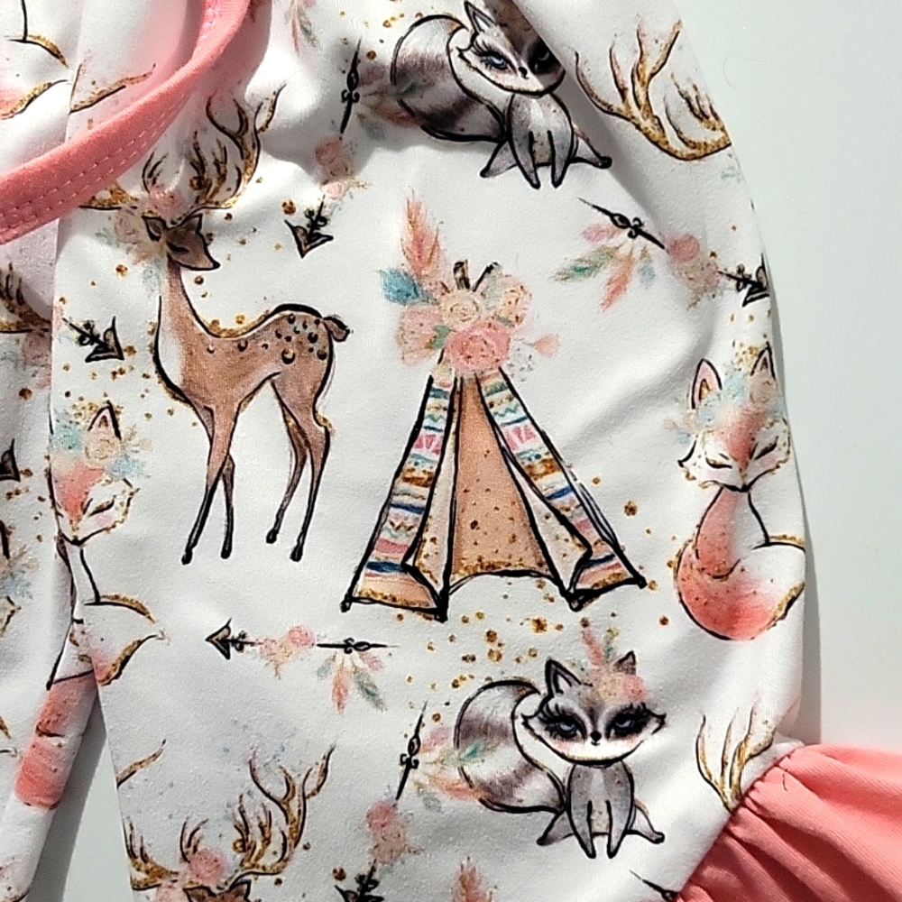 JoJo's Custom Designs Forest Animals Romper Sz 6-12 mo. - Picture 2 of 5